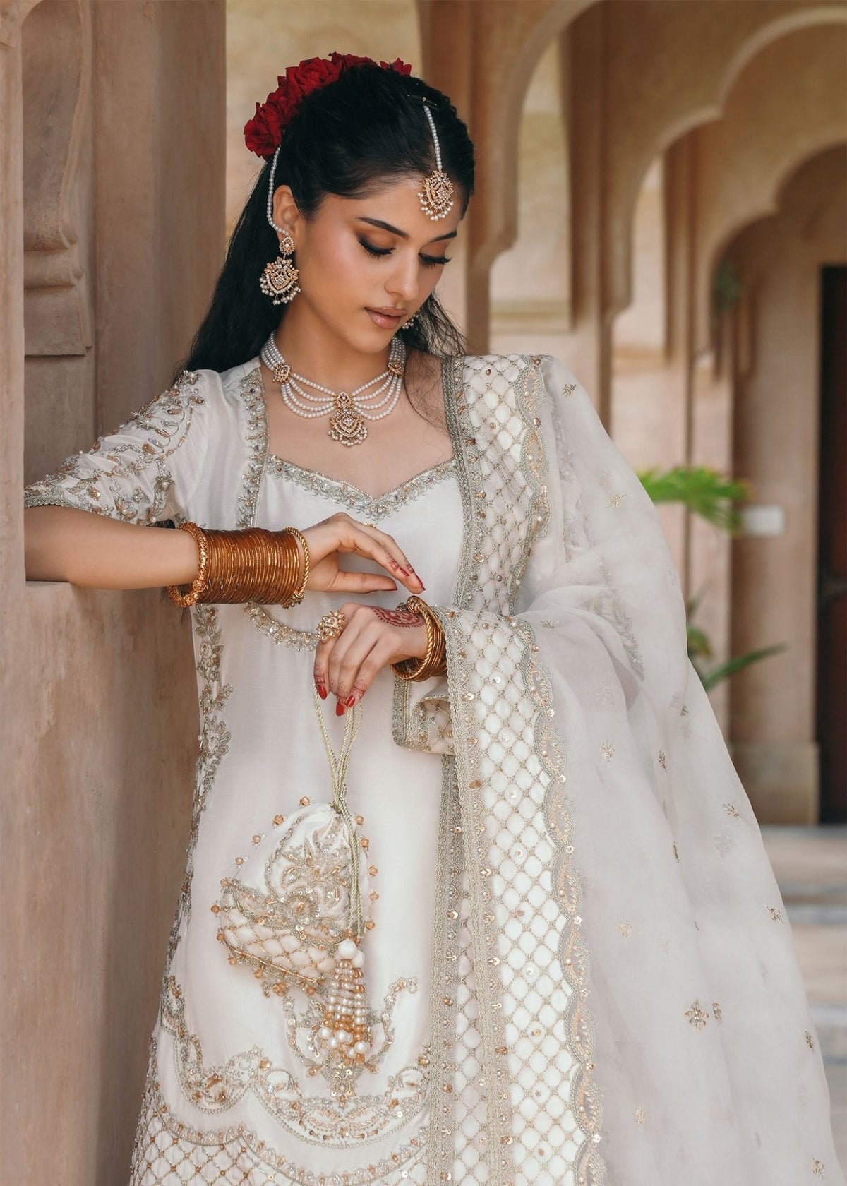 Jaya ivory organza dupatta detail - Kanwal Malik