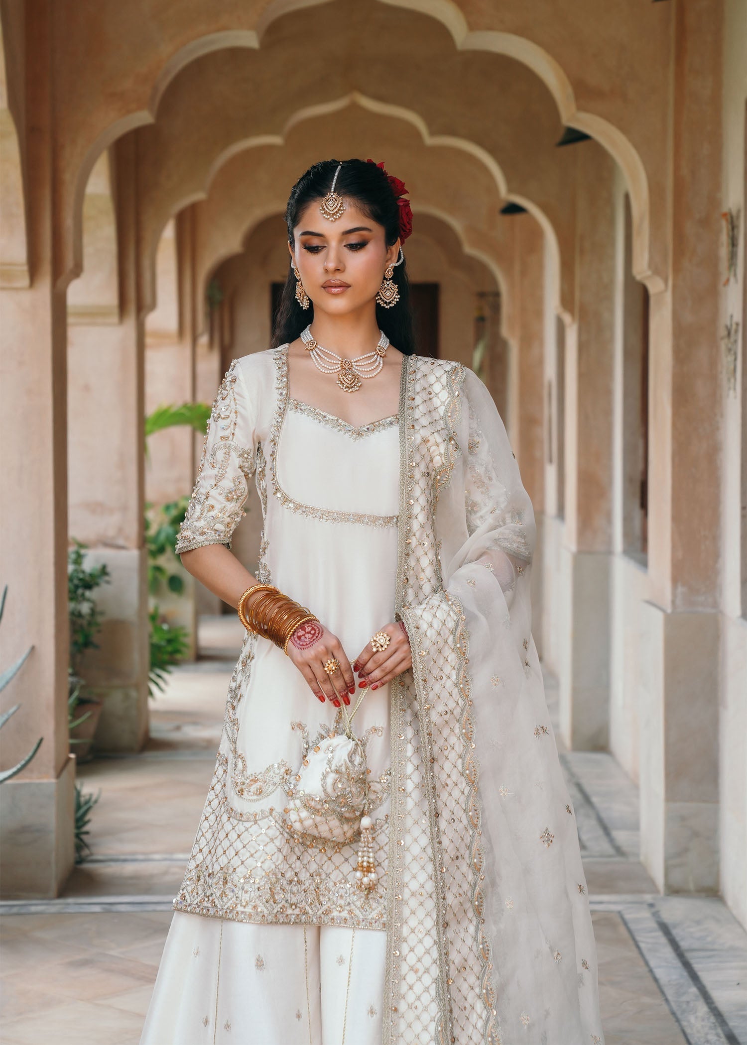 Jaya ivory embroidered neckline detail - Kanwal Malik