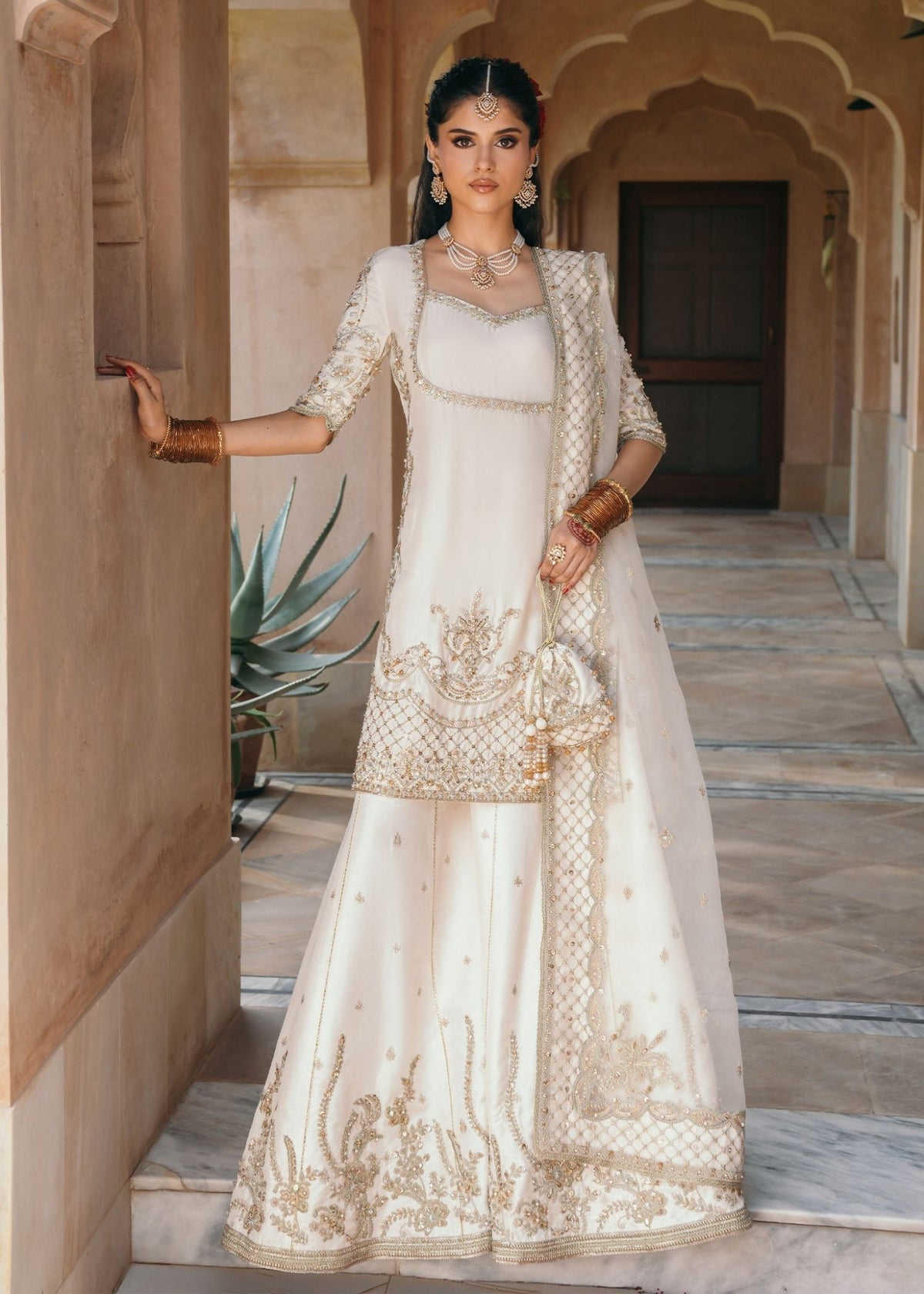 Jaya ivory embroidered shirt front view - Kanwal Malik
