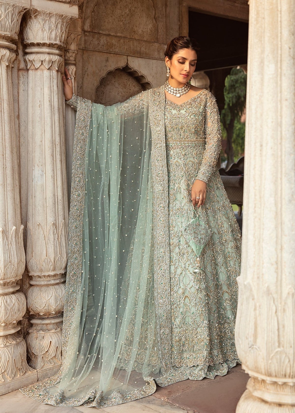 Jenan mint dabka crystal embellishment detail - Kanwal Malik bridal couture