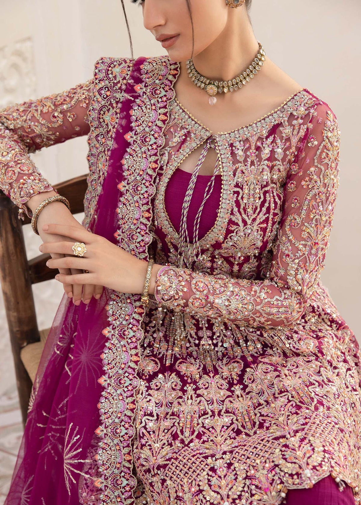 Kaira plum panel embroidery detail - Kanwal Malik luxury pret
