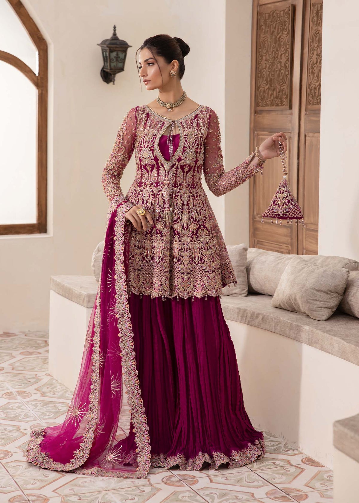 Kaira plum full ensemble view - Kanwal Malik luxury pret