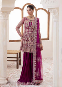 Kaira plum net peplum top front view - Kanwal Malik luxury pret