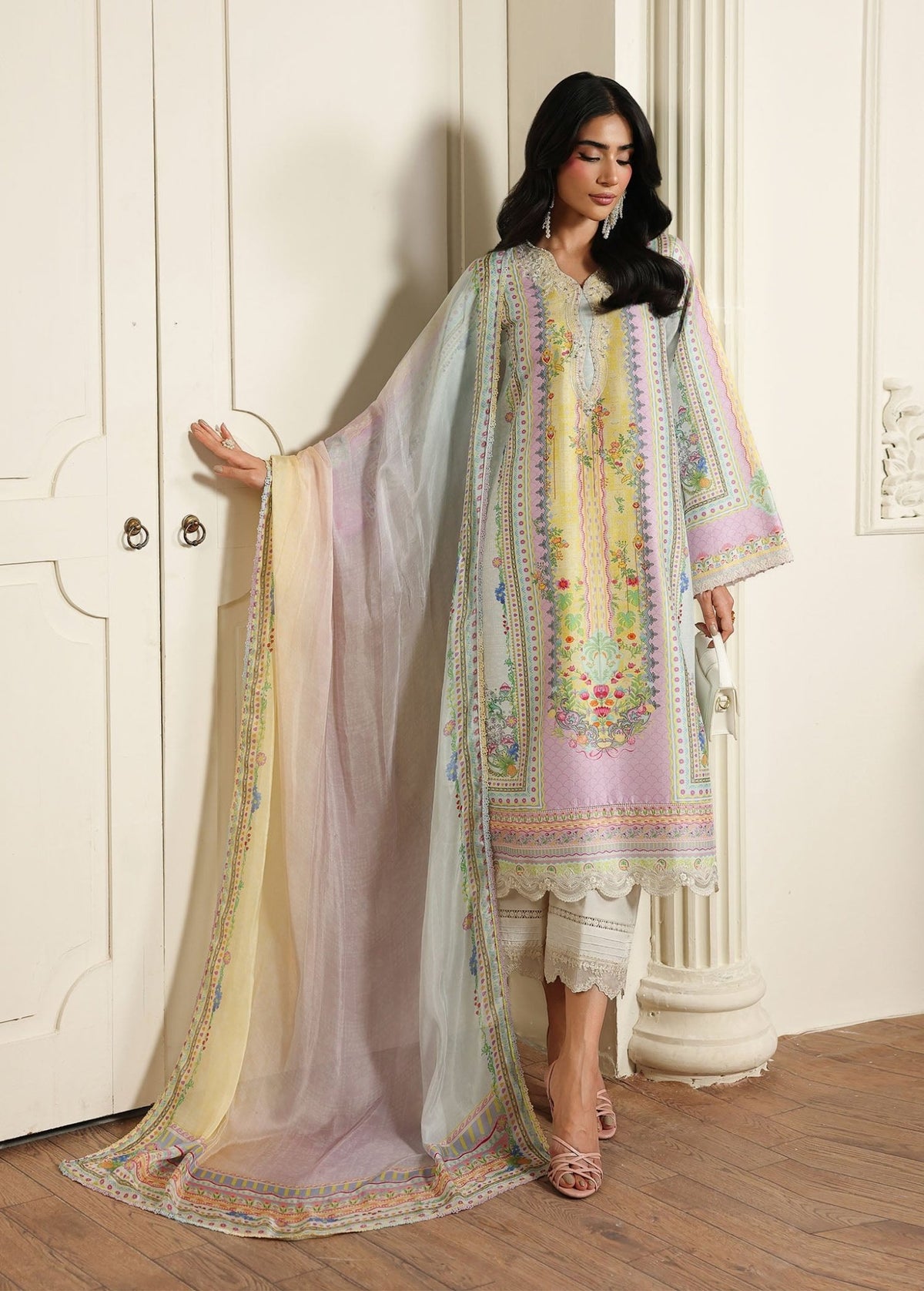 Kairo pastel blue back view - Kanwal Malik luxe silk
