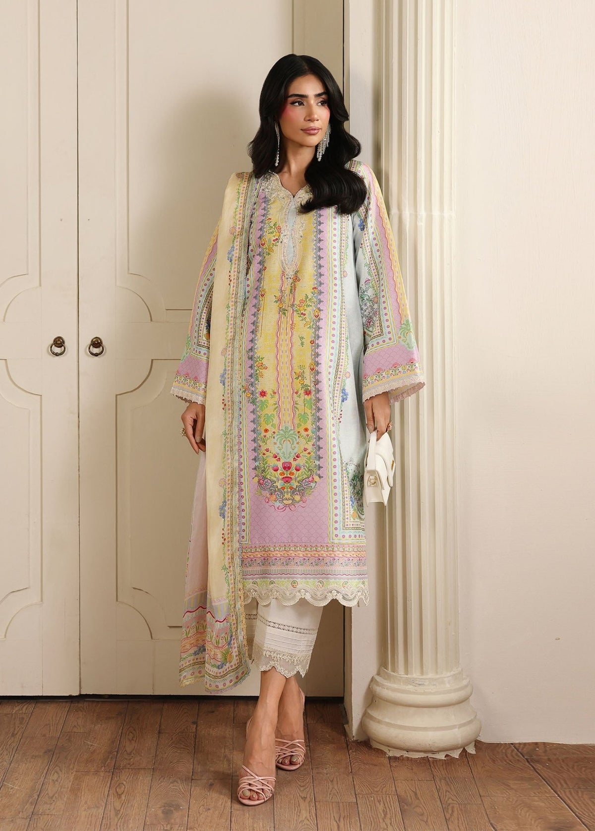 Kairo pastel blue dupatta detail - Kanwal Malik luxe silk