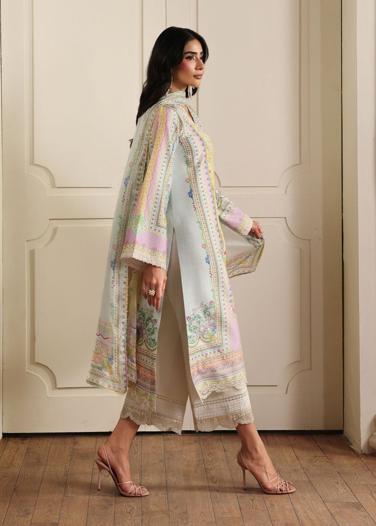 Kairo pastel blue full ensemble view - Kanwal Malik luxe silk