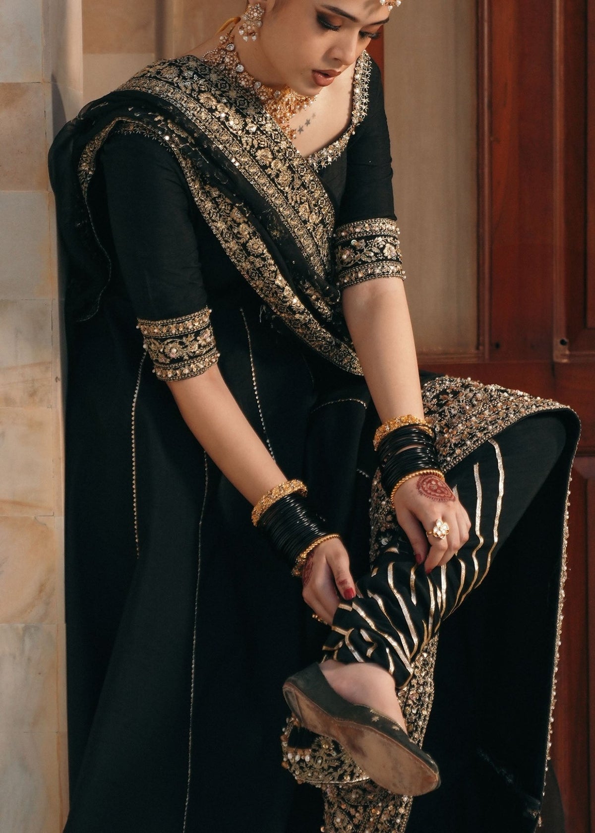 Kajal black churidar dupatta detail - Kanwal Malik