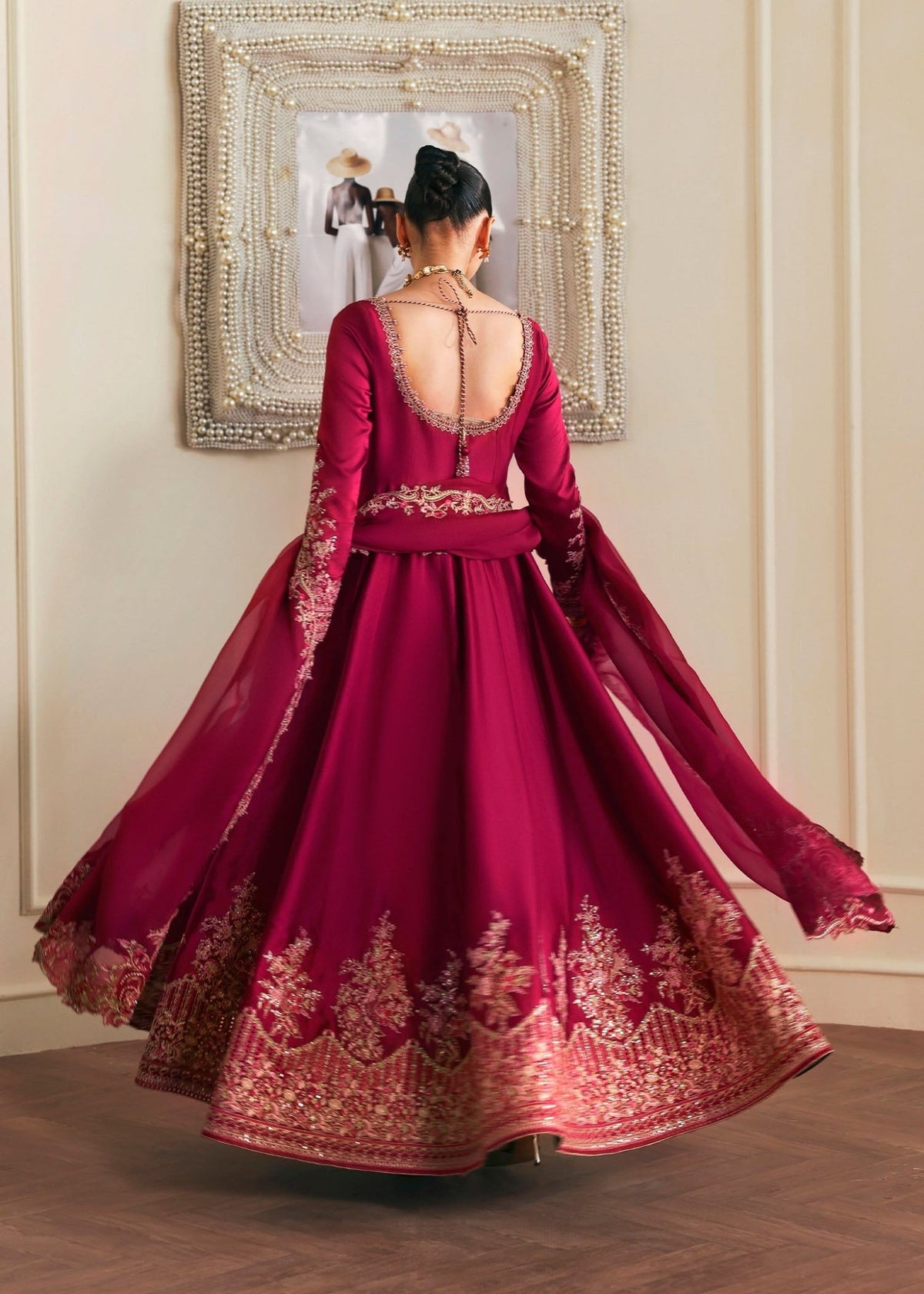 Kamira red churidar detail - Kanwal Malik