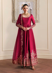 Kamira red tissue silk peshwas front view - Kanwal Malik