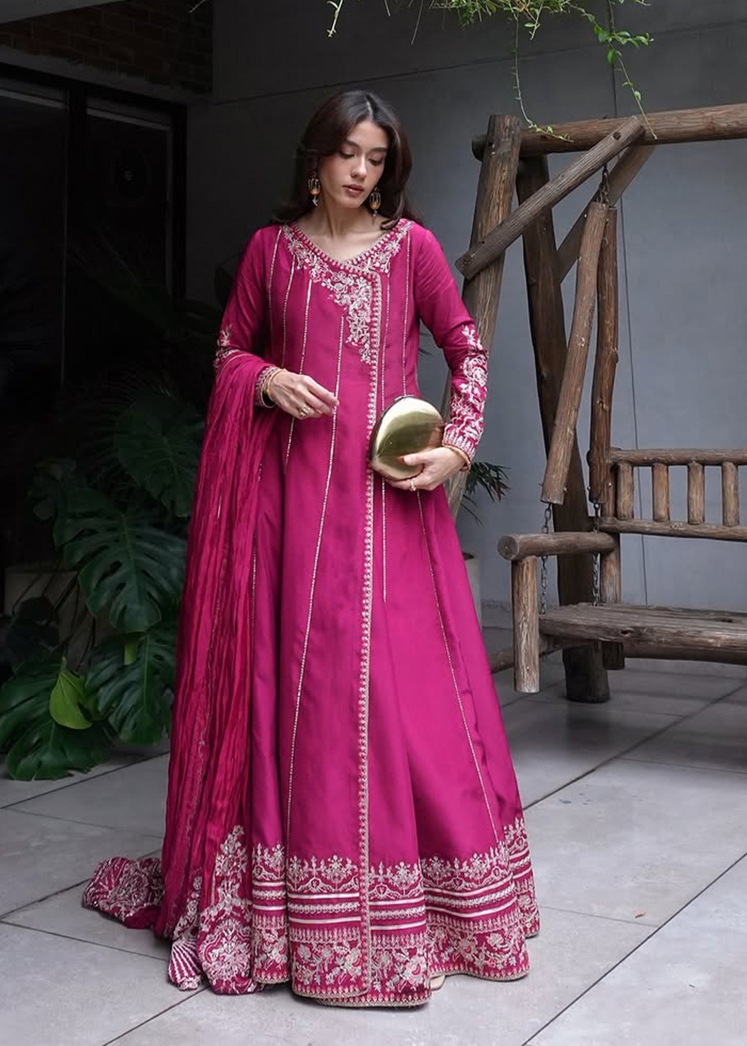 Laiya fusia angrakha gown front view - Kanwal Malik luxury pret