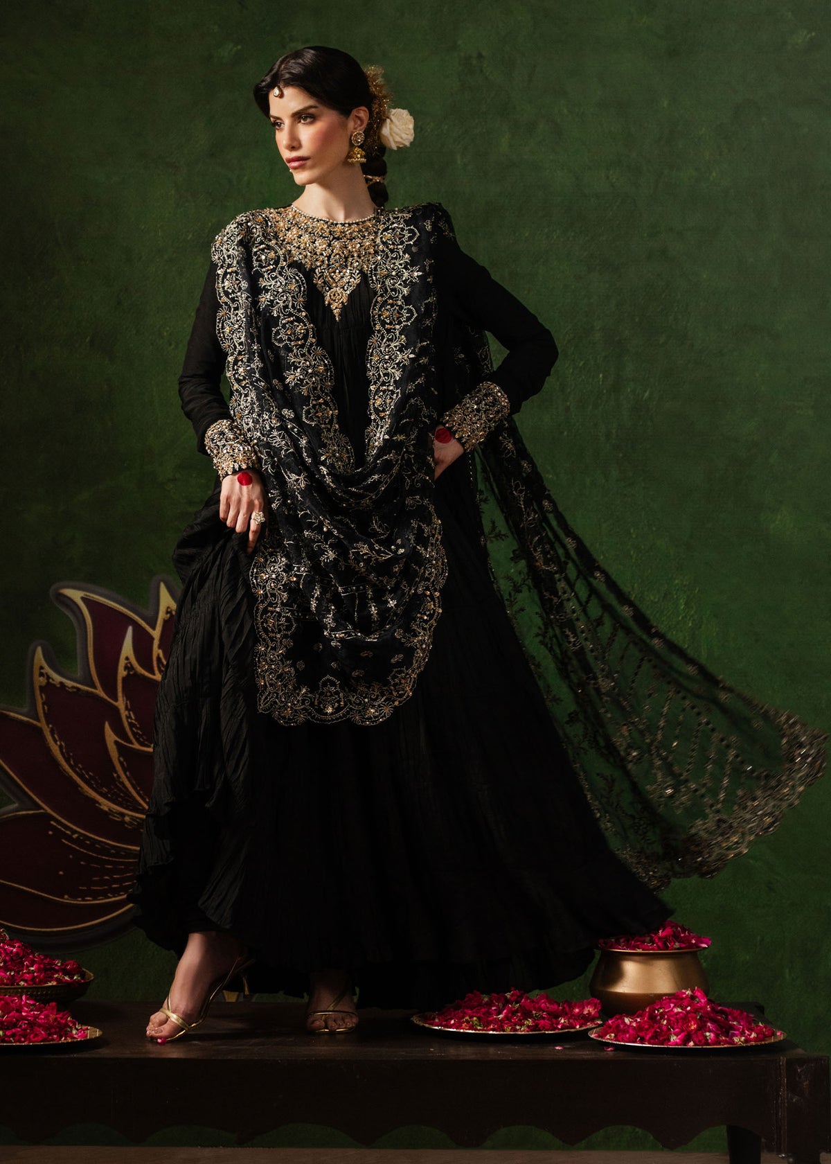 Layla black peshwas back view - Kanwal Malik luxury pret Pakistan