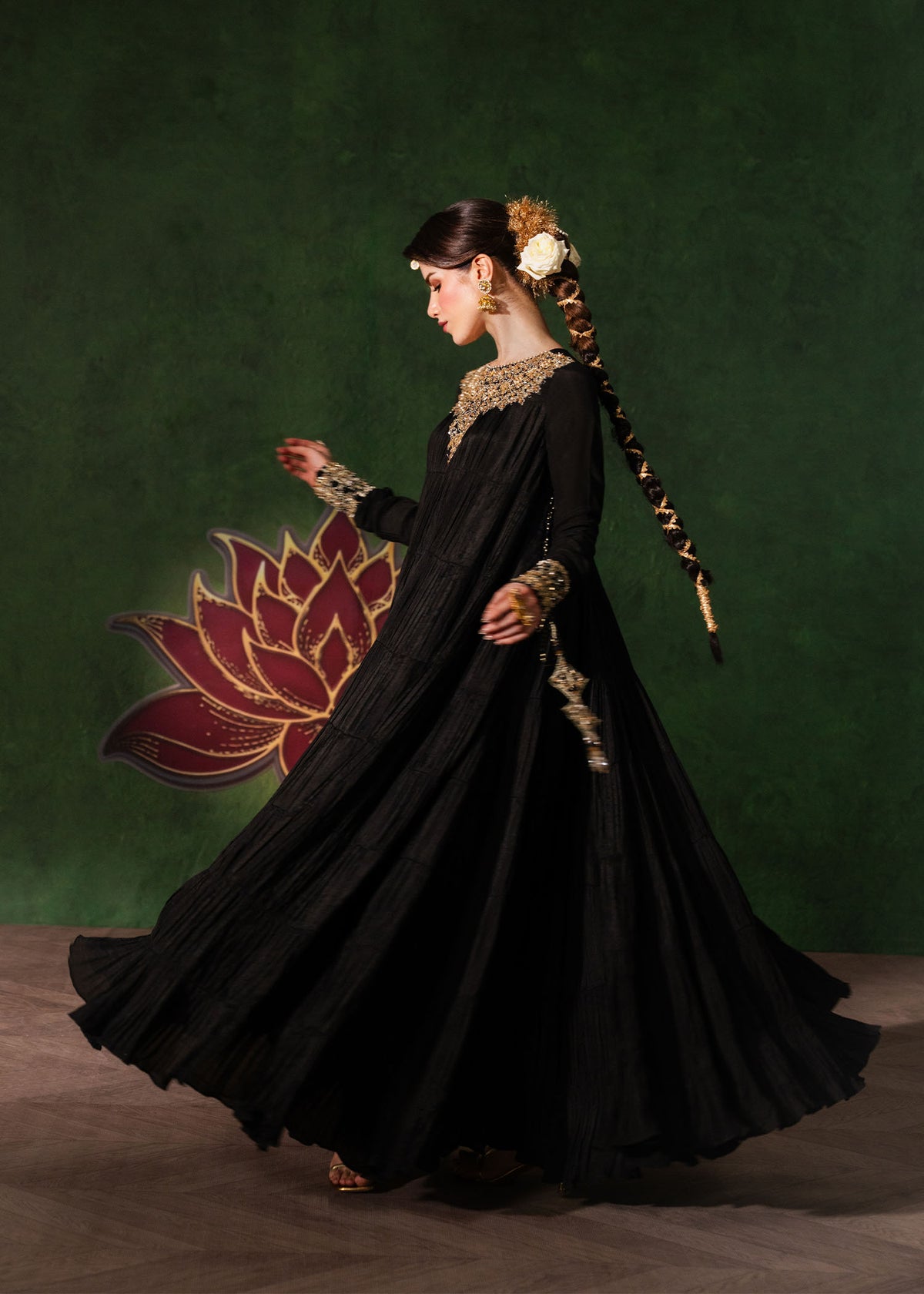 Layla black peshwas embroidered neckline detail - Kanwal Malik Shehnai Luxury Pret'26