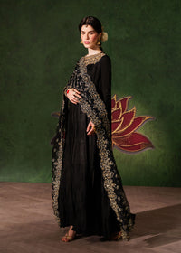 Layla black peshwas pleated silhouette detail - Kanwal Malik luxury pret