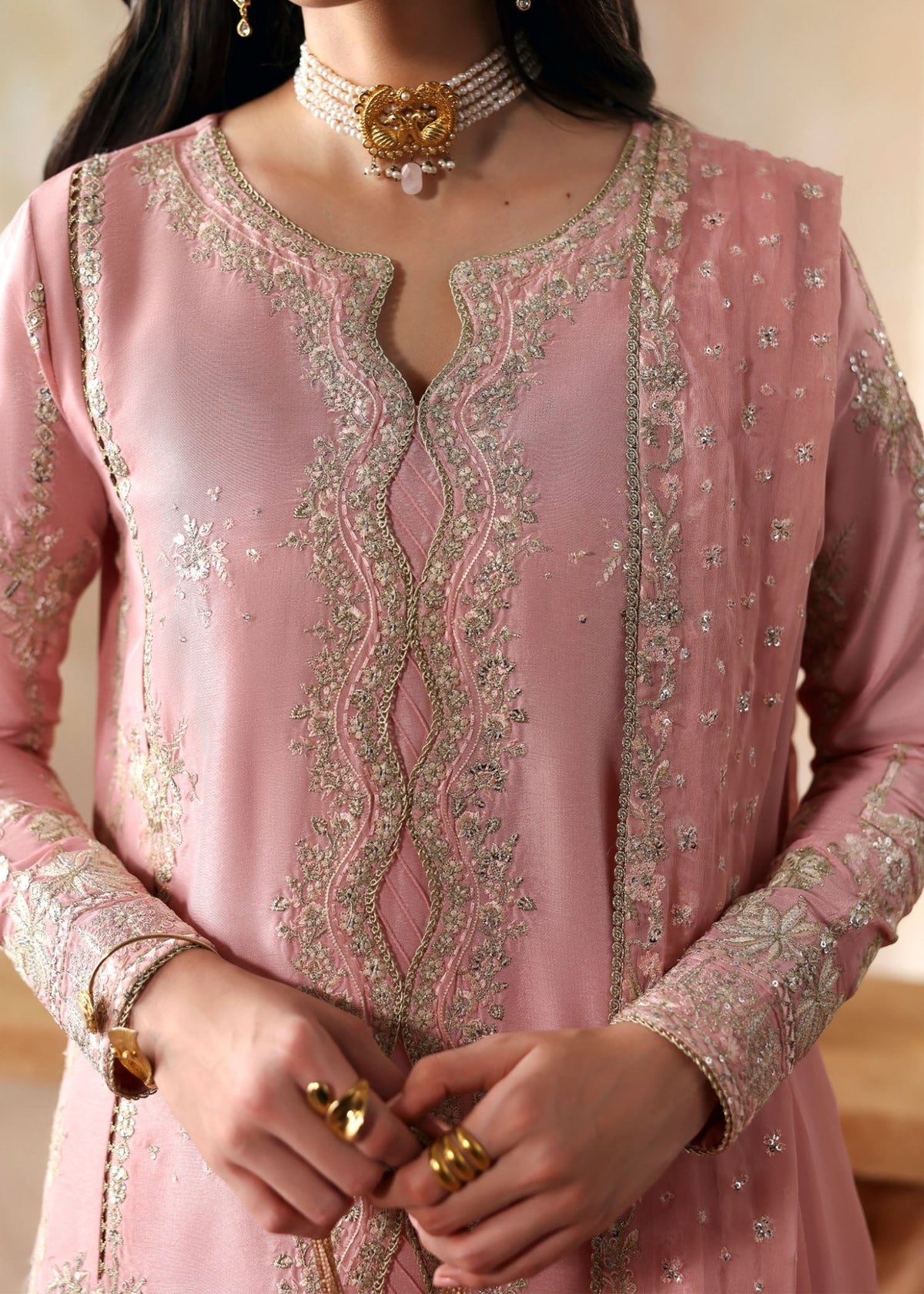 Leia powder pink trouser detail - Kanwal Malik luxury pret