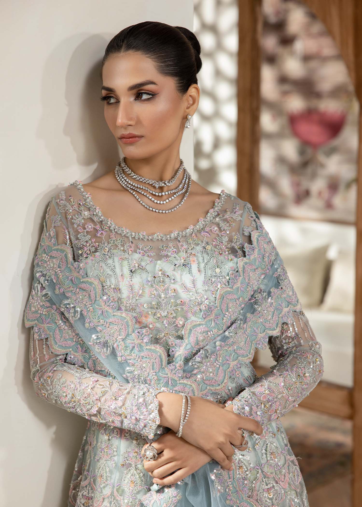 Lily ice blue embroidered bodice detail - Kanwal Malik