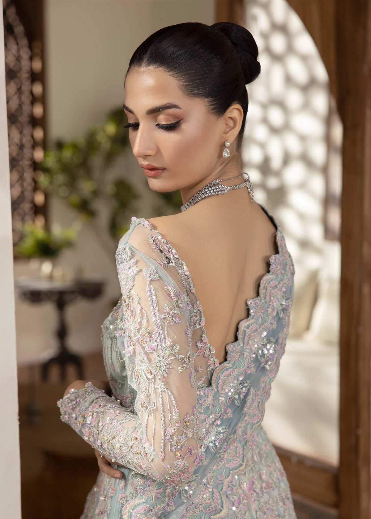 Lily ice blue ensemble styled look - Kanwal Malik
