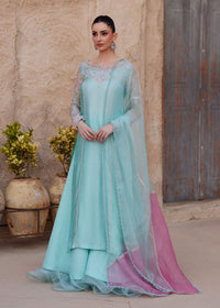 Lina powder blue tissue silk shirt front view - Kanwal Malik