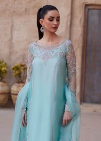 Lina powder blue flared trouser detail - Kanwal Malik