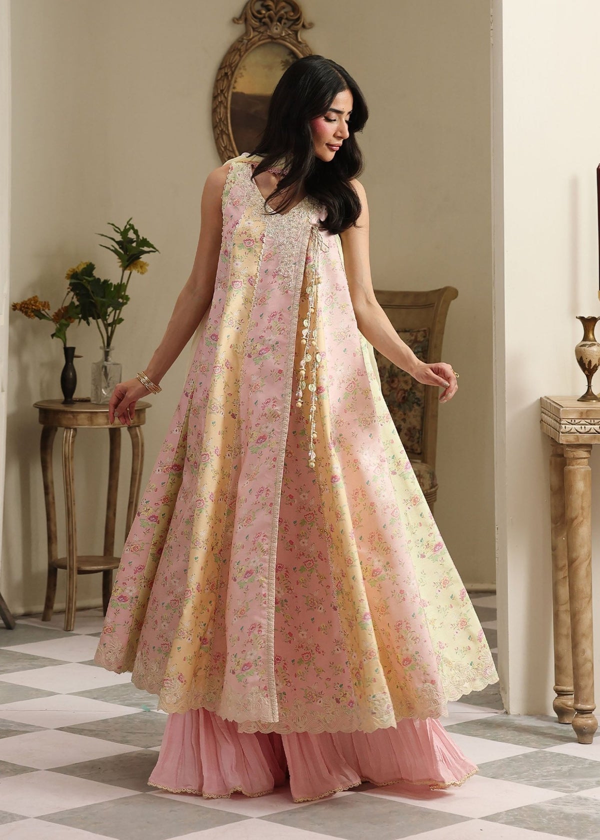 Liora pastel chiffon ombre dupatta detail - Kanwal Malik