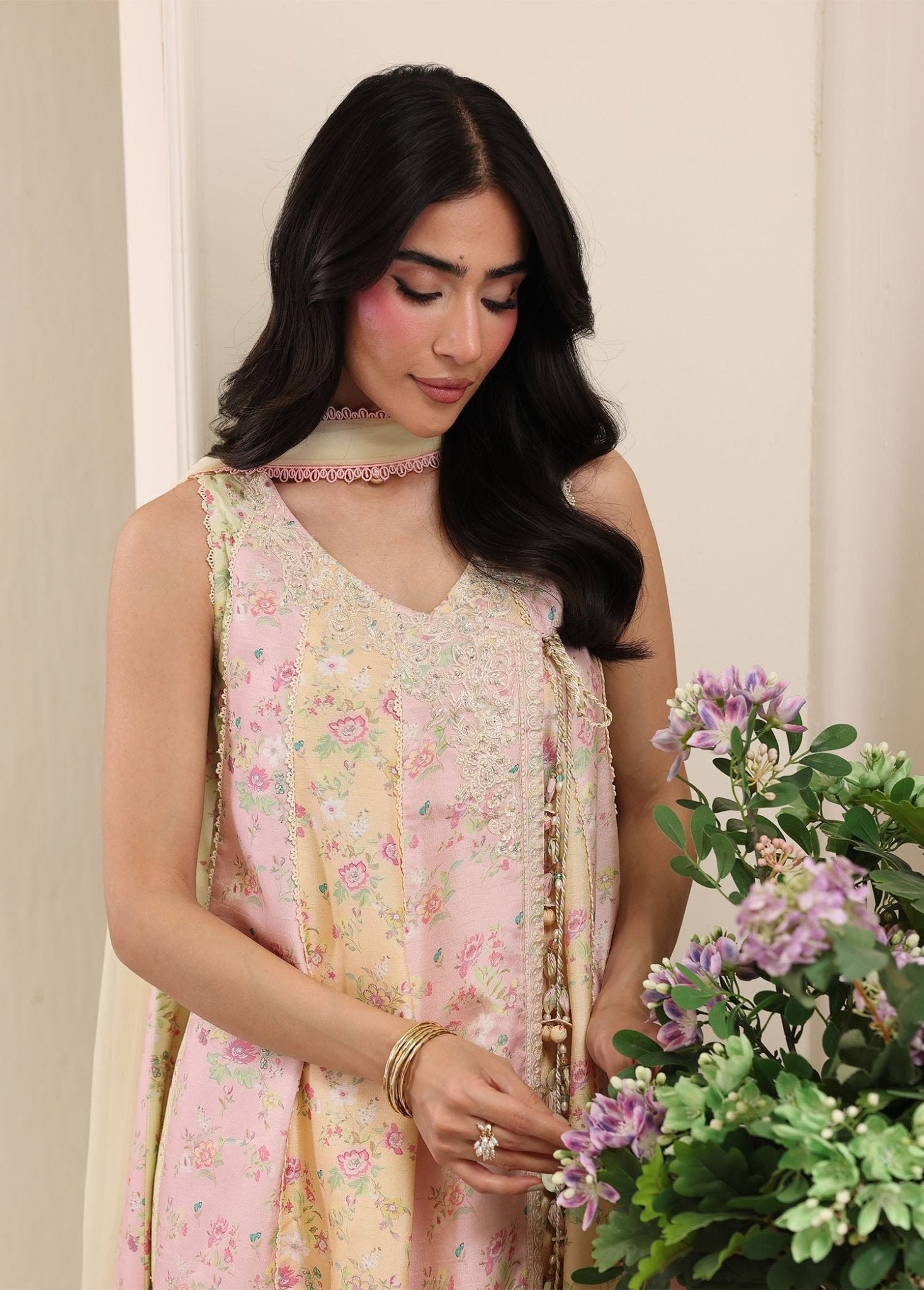 Liora pastel embroidered neckline detail - Kanwal Malik