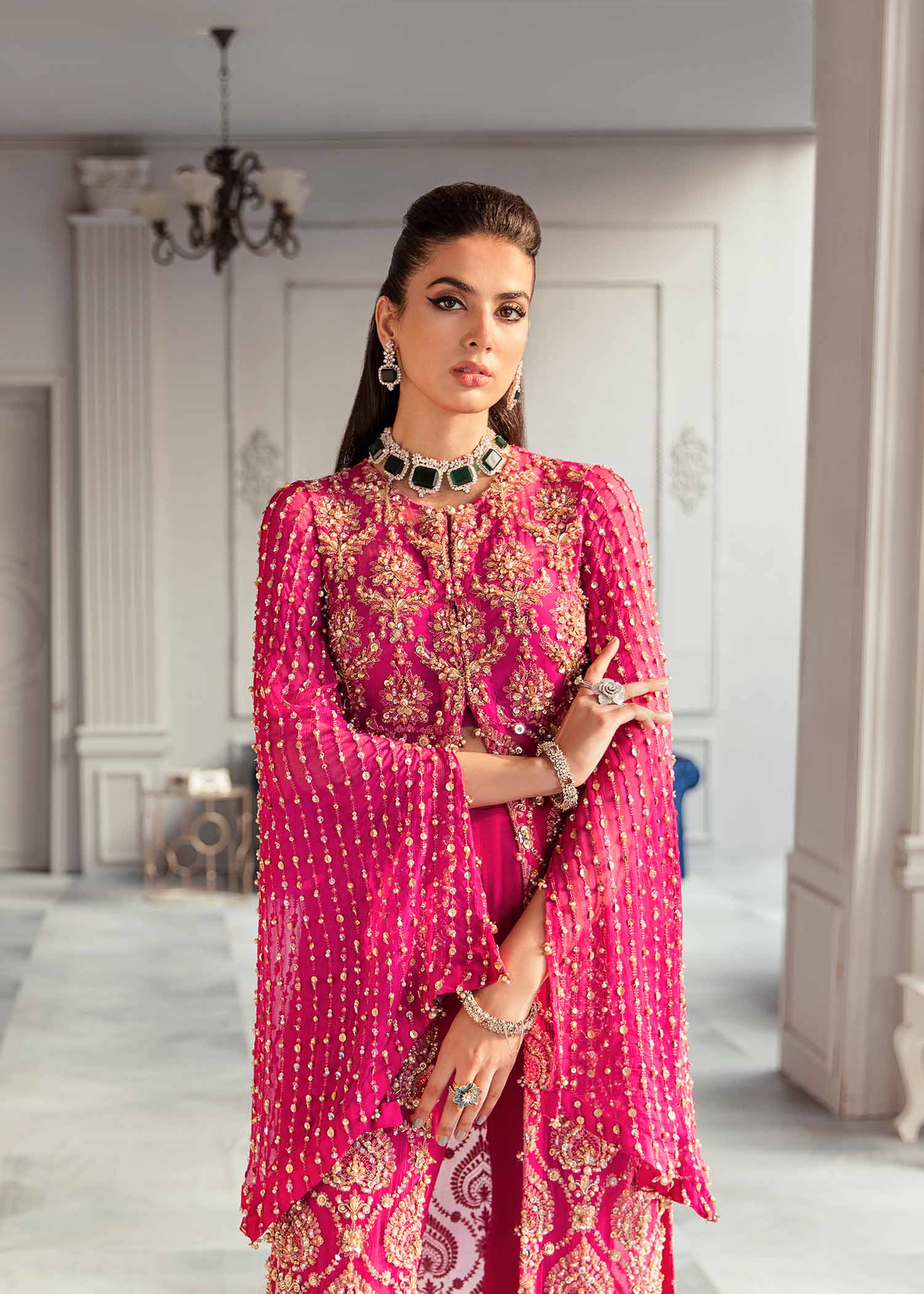 Lolita shocking pink hand-embellished detail - Kanwal Malik luxury pret