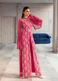 Lolita shocking pink chiffon shirt front view - Kanwal Malik luxury pret