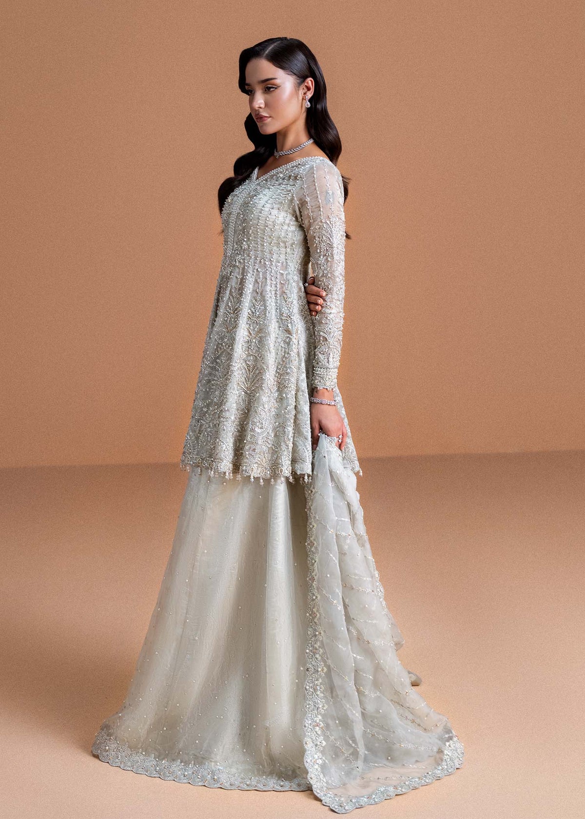 Mahira moonlit silver full ensemble view - Kanwal Malik luxury pret