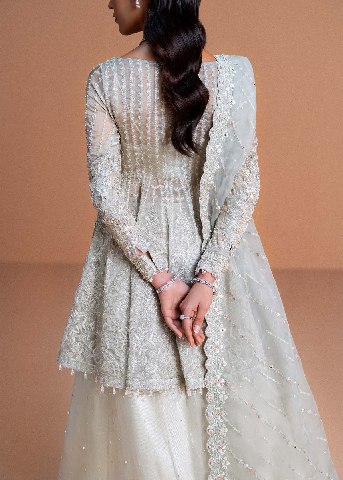 Mahira moonlit silver gradient trouser detail - Kanwal Malik luxury pret