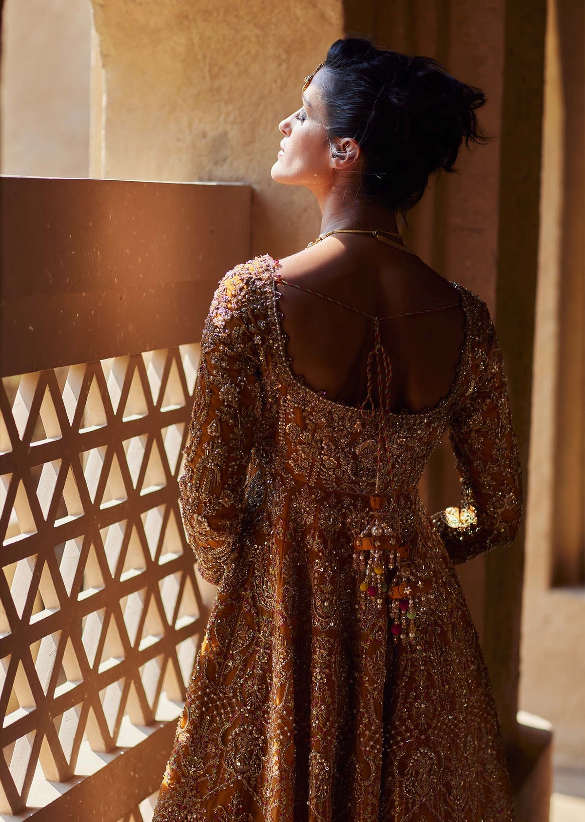 Mahra pure gold chata patti dupatta detail - Kanwal Malik bridal couture