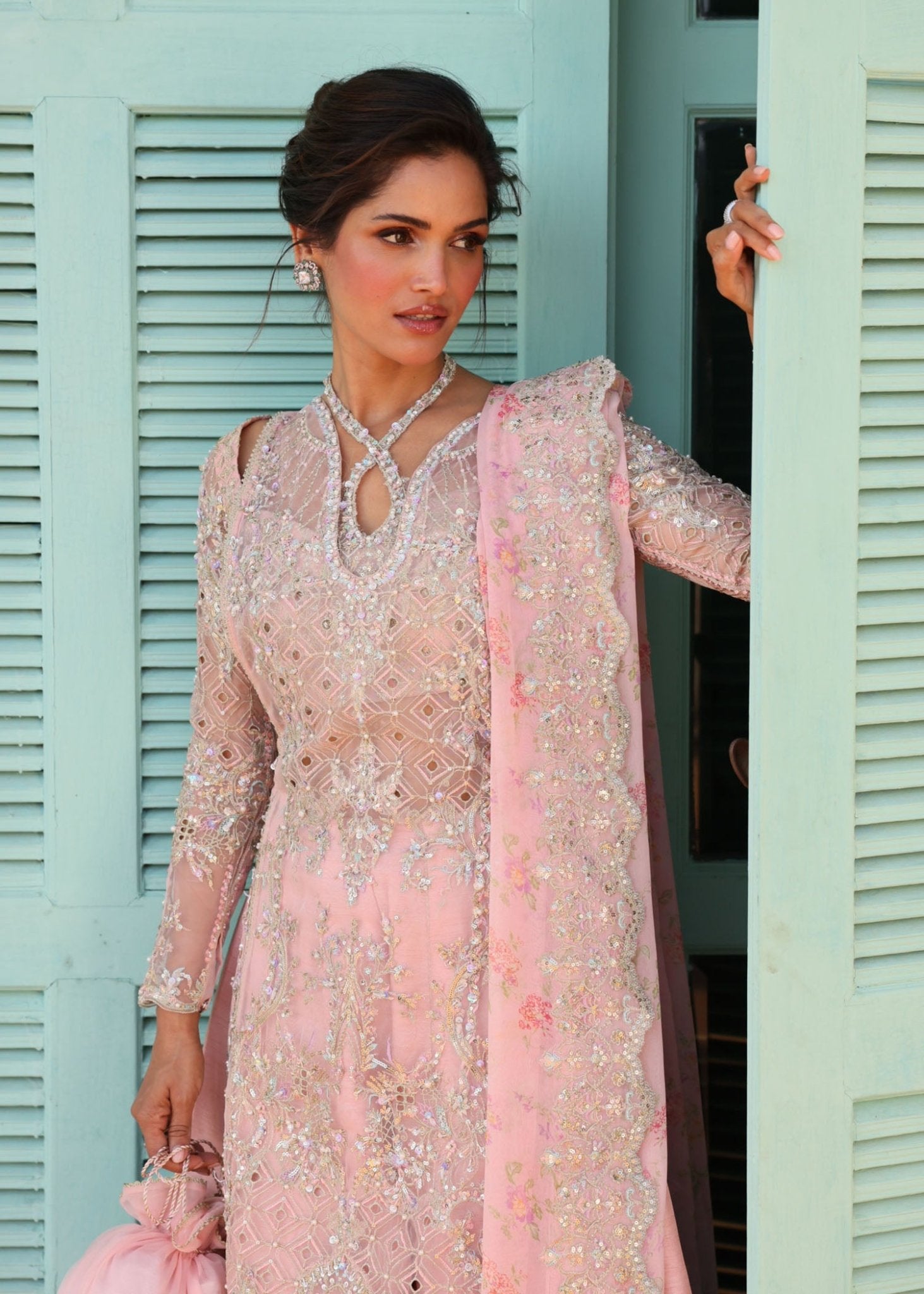 Marissa light pink gold embroidery detail - Kanwal Malik