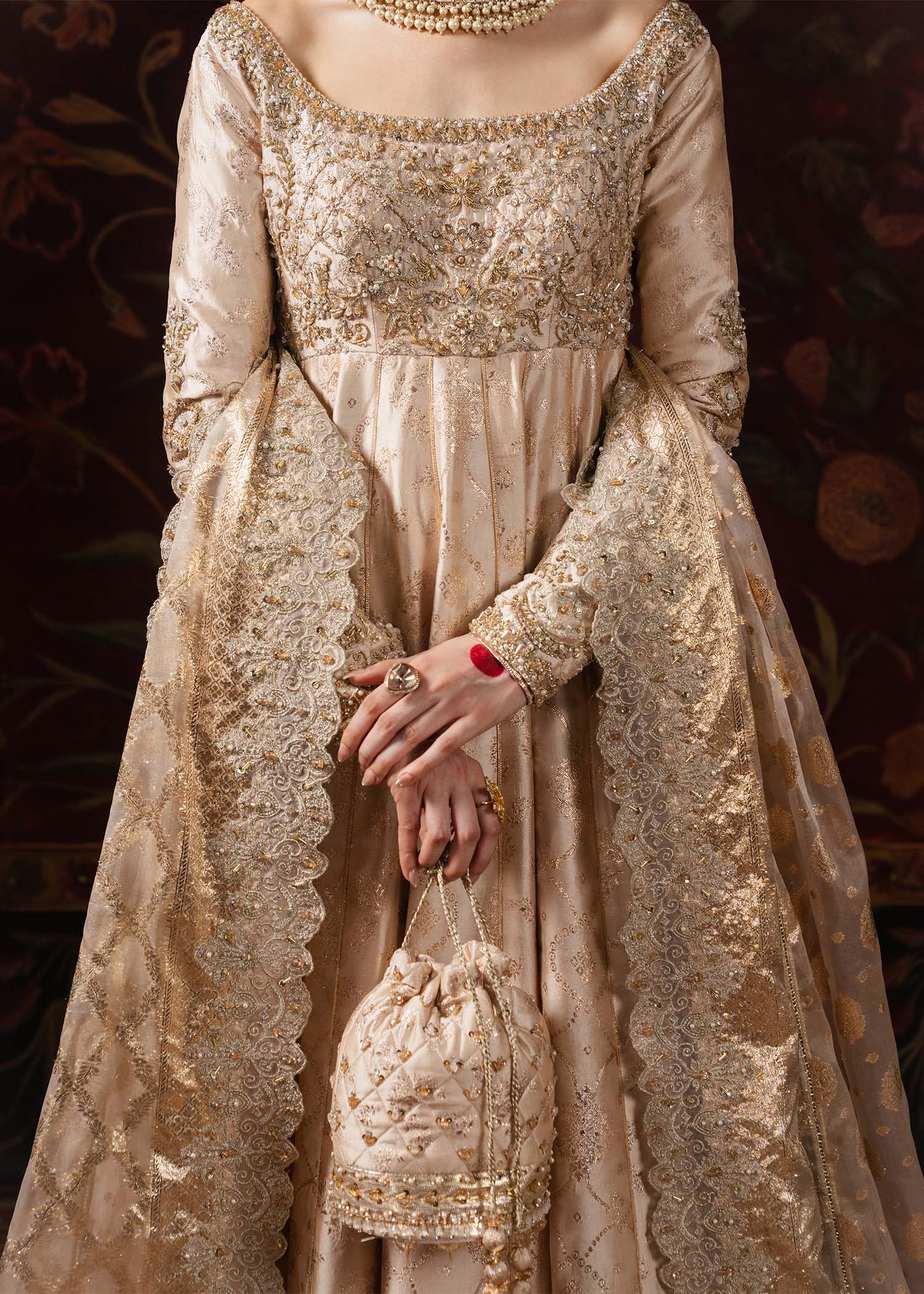 Marjan nude embellished bodice detail - Kanwal Malik Shehnai Luxury Pret'26