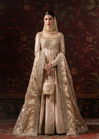 Marjan nude tissue silk badla pishwas front view - Kanwal Malik Shehnai Luxury Pret'26