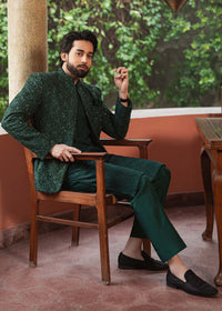 Meer bottle green styled look - Kanwal Malik menswear