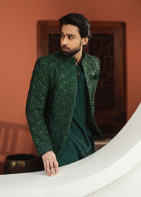 Meer bottle green trouser detail - Kanwal Malik menswear