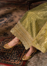 Meherbano olive green culotte pants detail - Kanwal Malik luxury pret