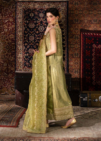 Meherbano olive green ensemble back view - Kanwal Malik luxury pret Pakistan