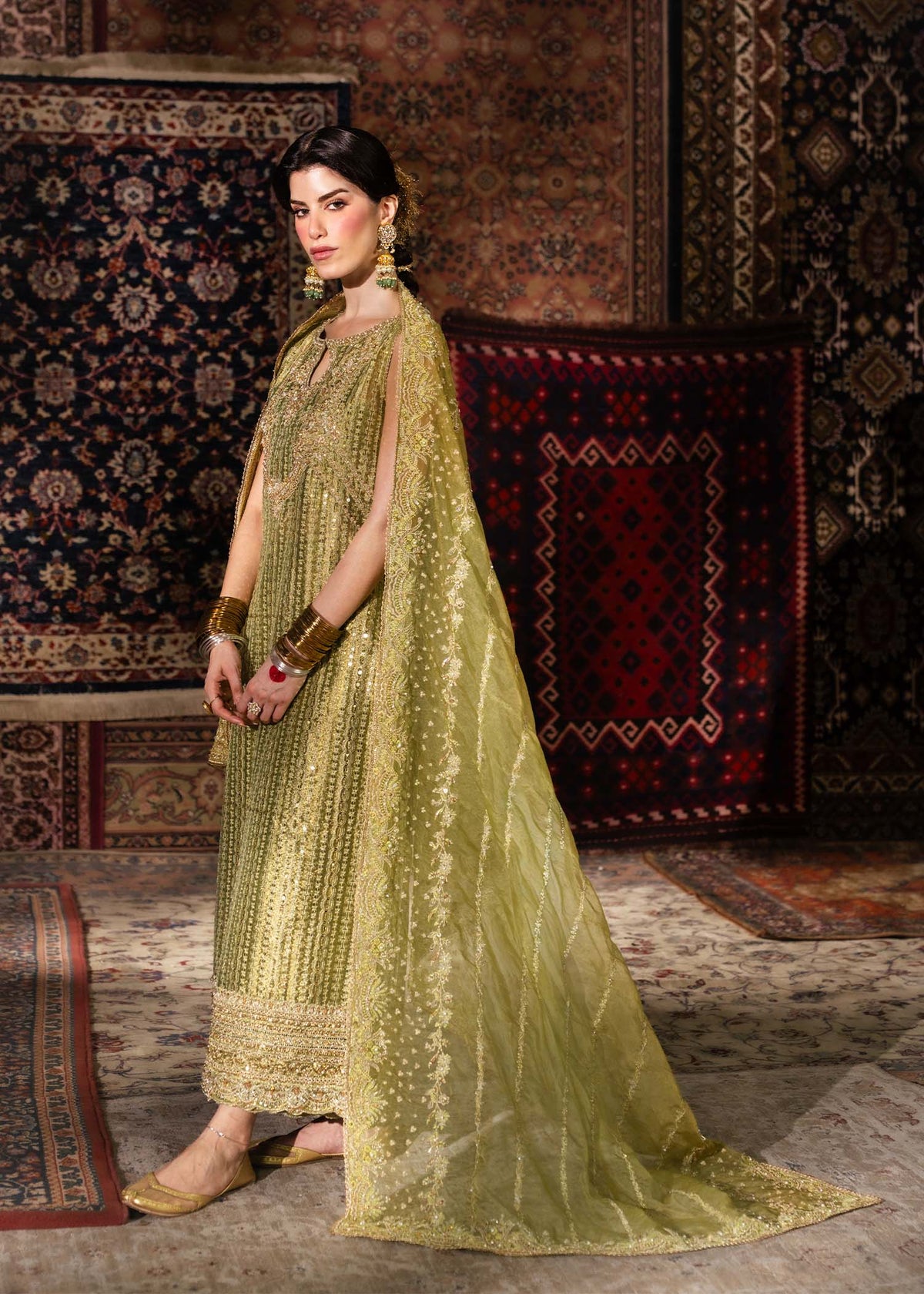 Meherbano olive green ensemble styled look - Kanwal Malik Pakistani designer wear