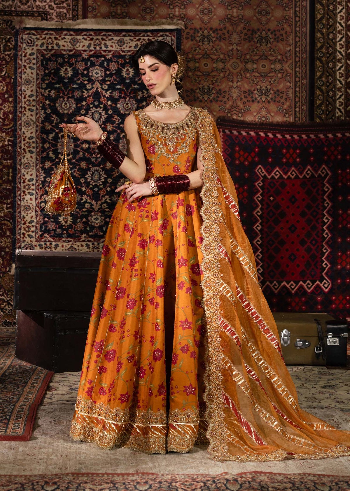 Mehr rust dupatta laser-cut border embroidery - Kanwal Malik luxury pret