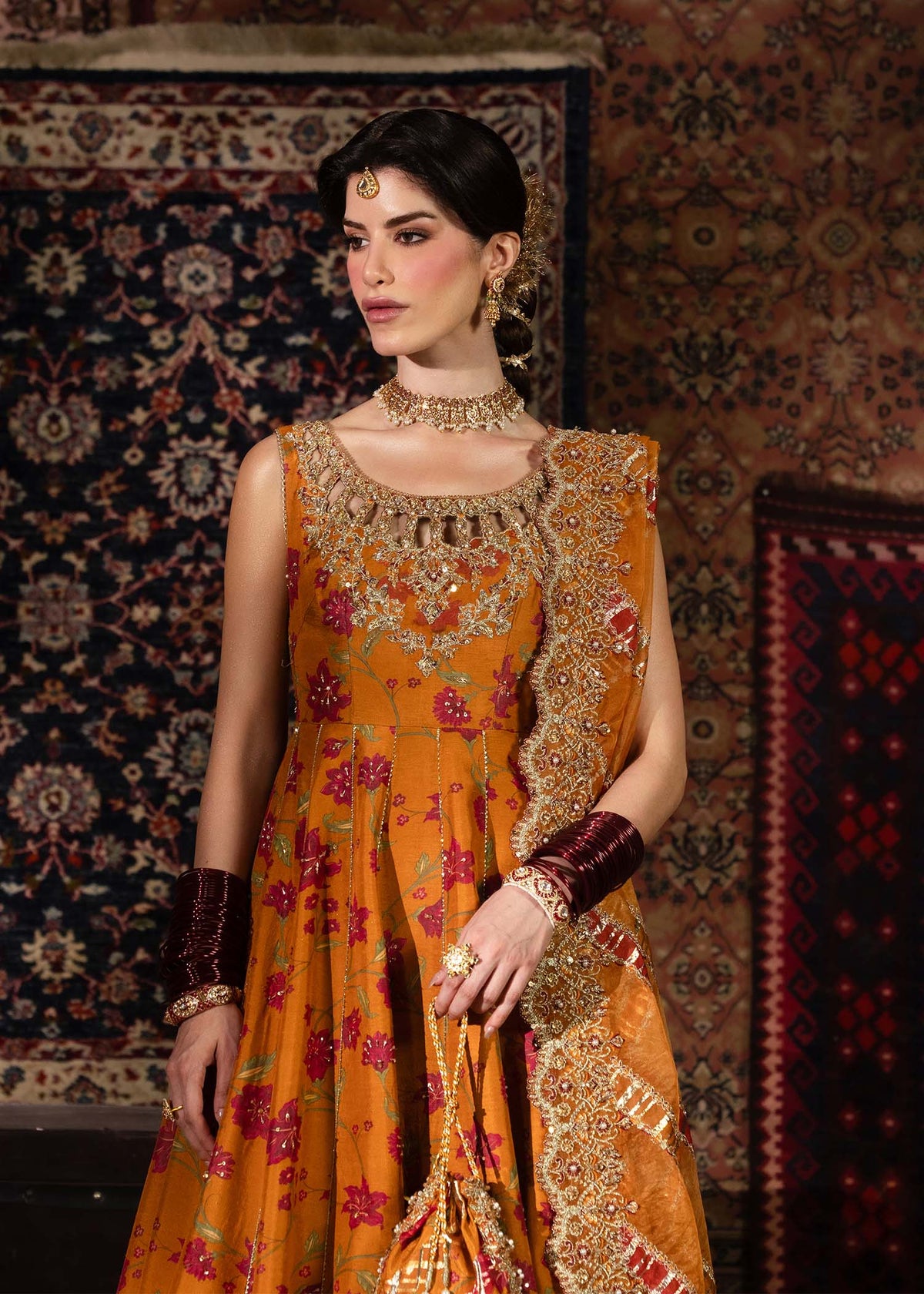 Mehr rust pishwas embroidered neckline detail - Kanwal Malik Shehnai Luxury Pret'26