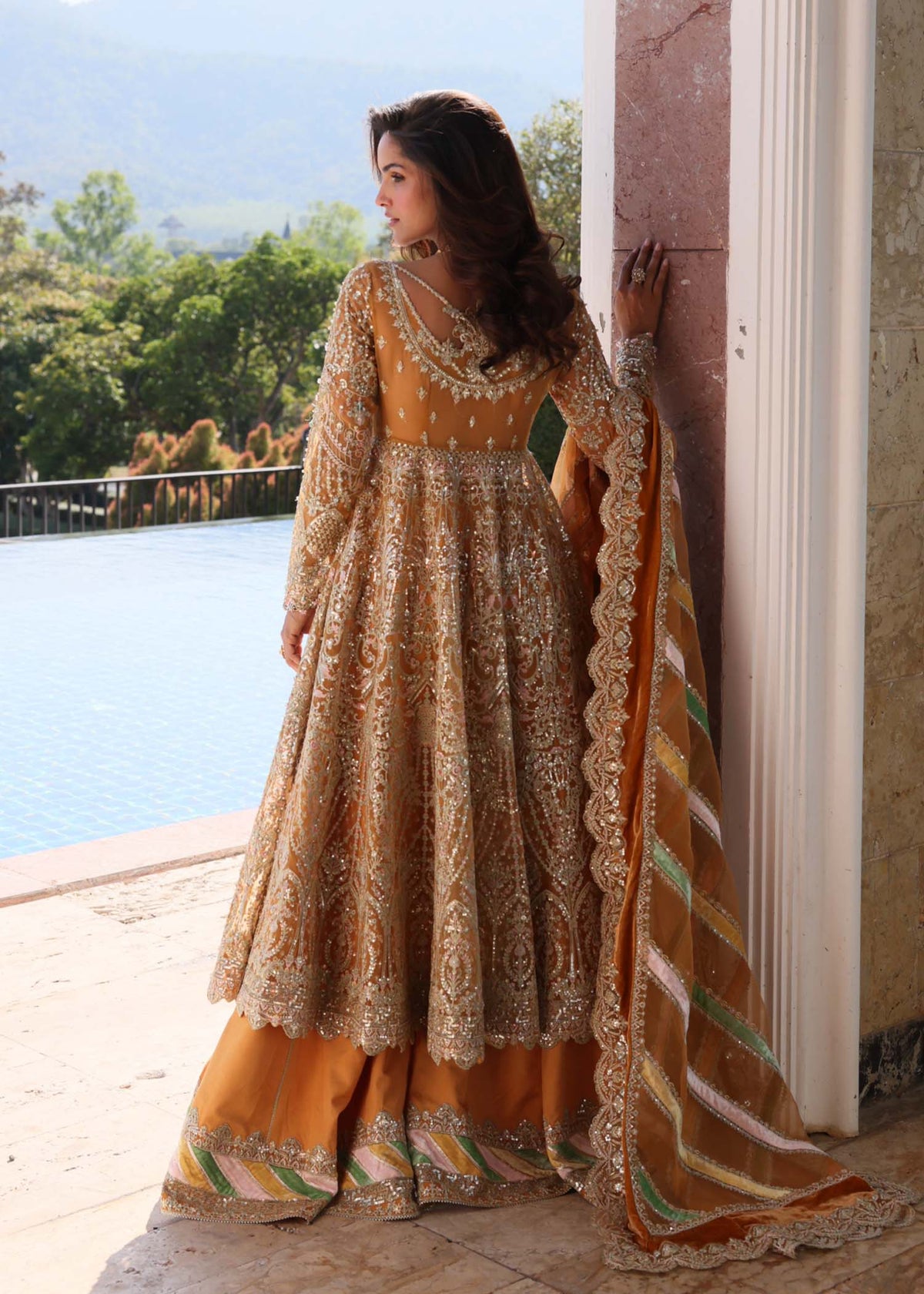 Merna rust velvet patch dupatta detail - Kanwal Malik