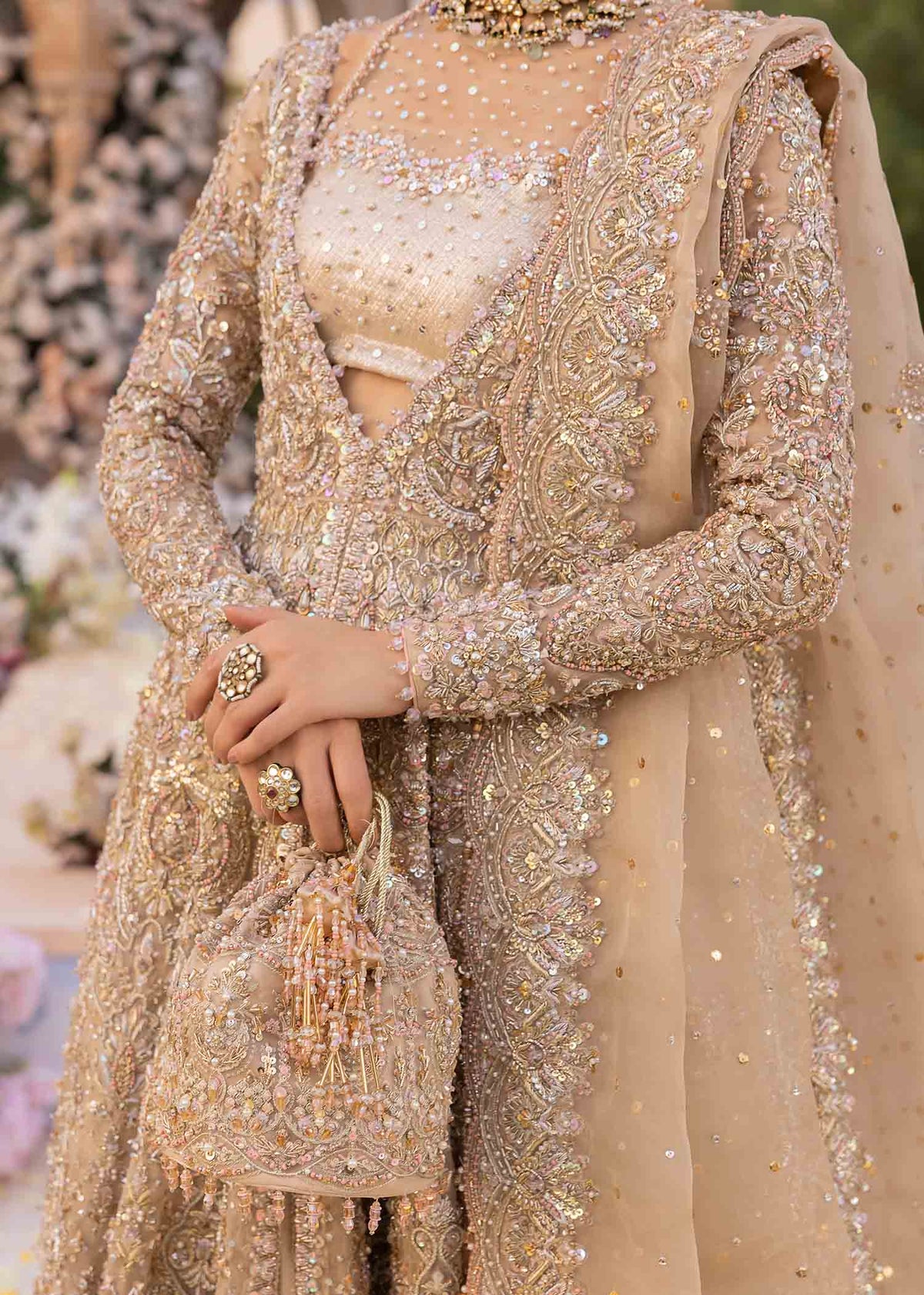 Mirani nude bridal detail view - Kanwal Malik bridal couture