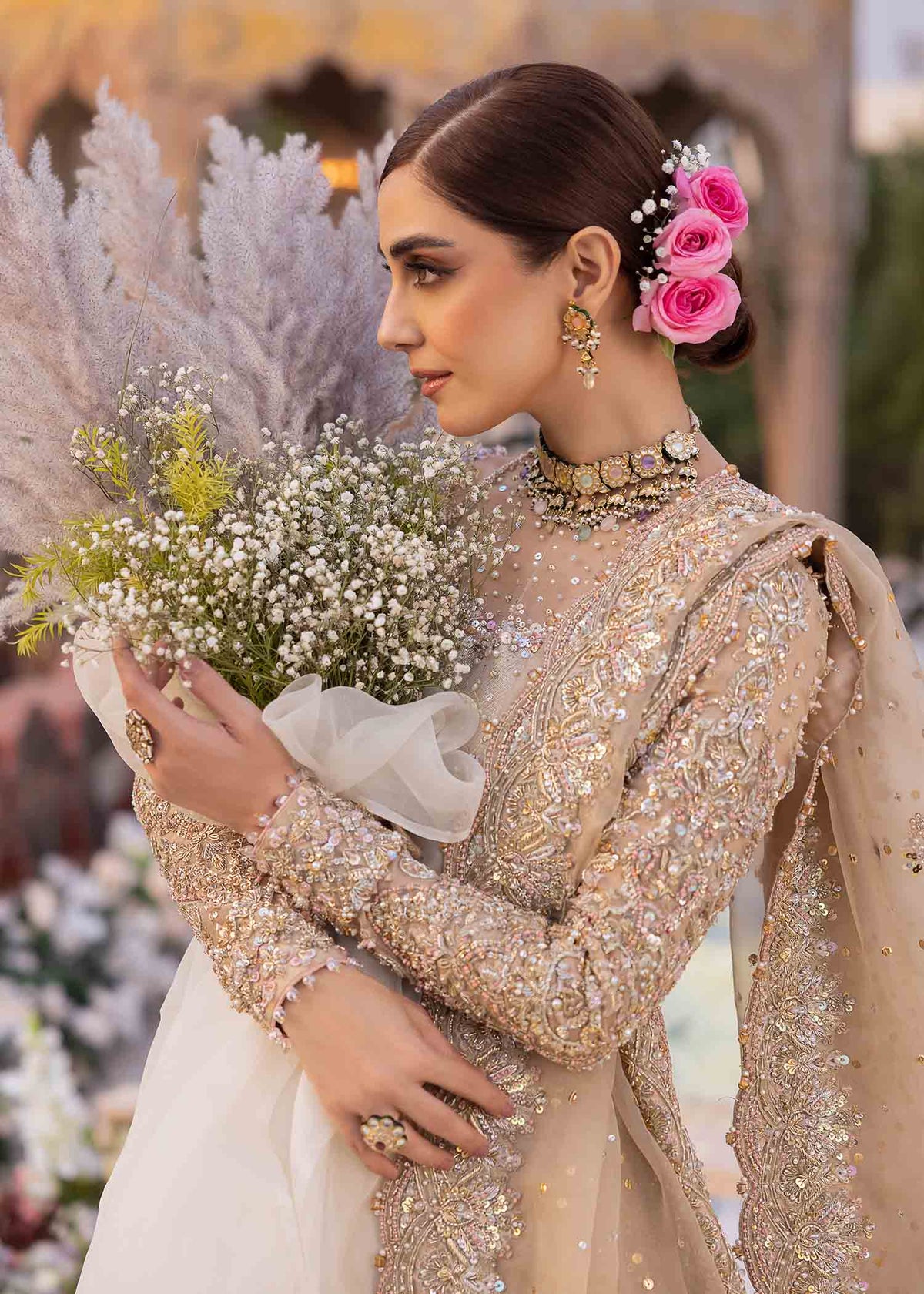 Mirani nude organza dupatta detail - Kanwal Malik bridal couture