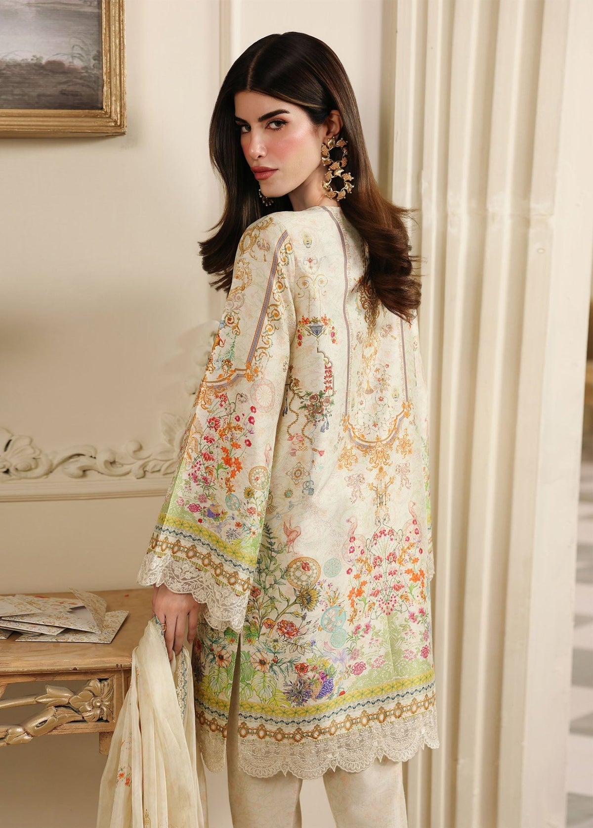 Mirelle ivory medium silk dupatta detail - Kanwal Malik
