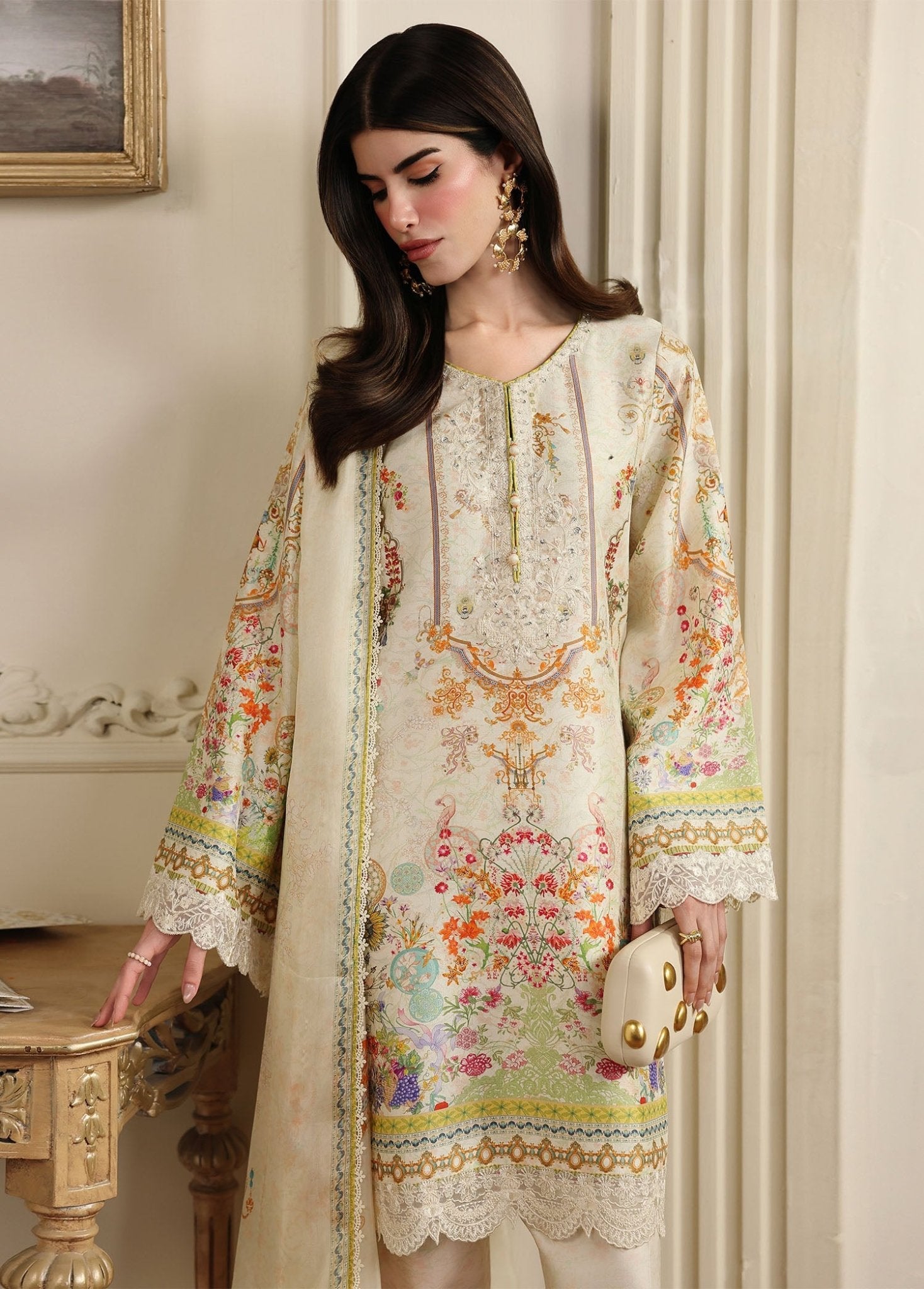 Mirelle ivory embroidered neckline detail - Kanwal Malik
