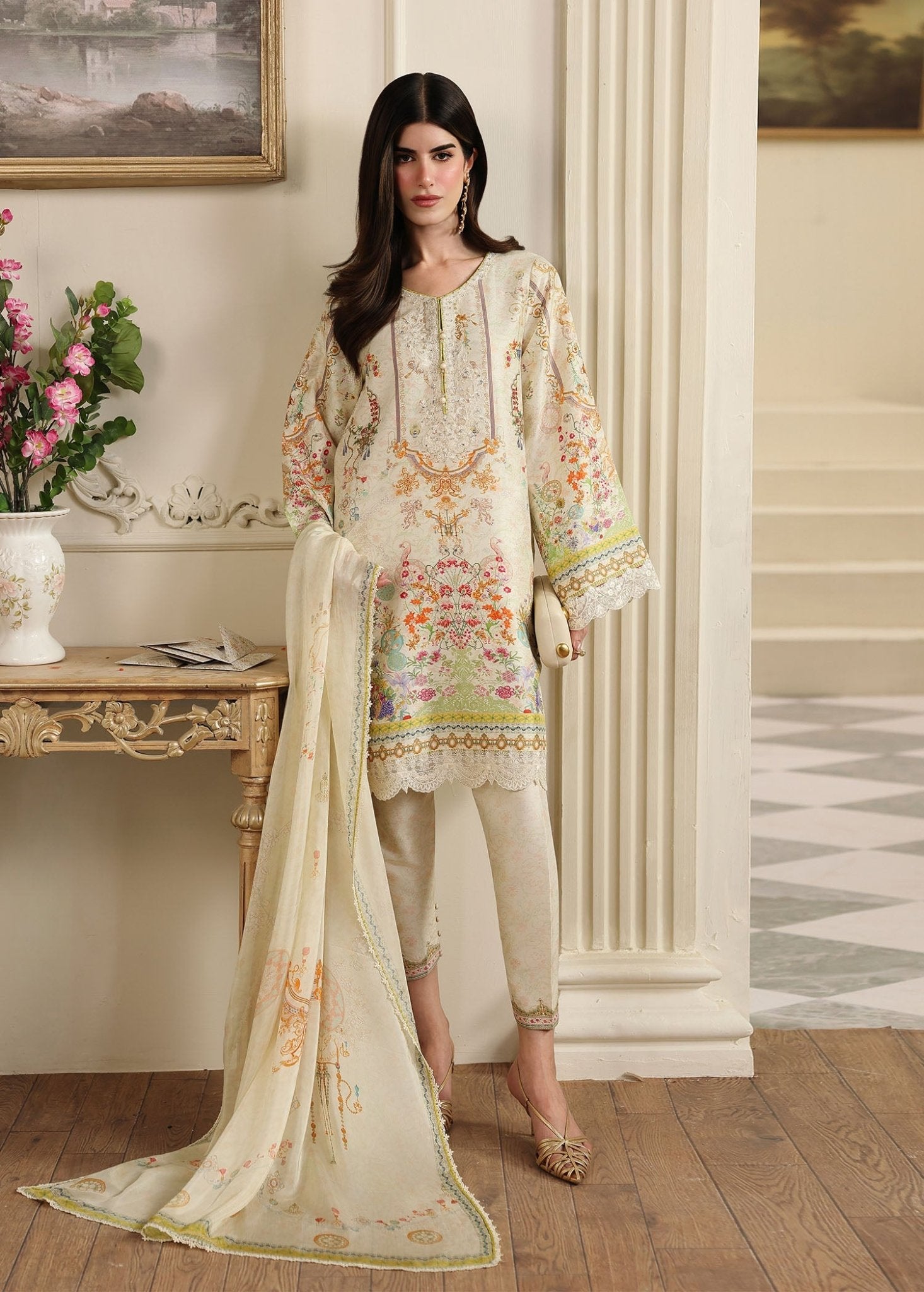 Mirelle ivory raw silk shirt front view - Kanwal Malik