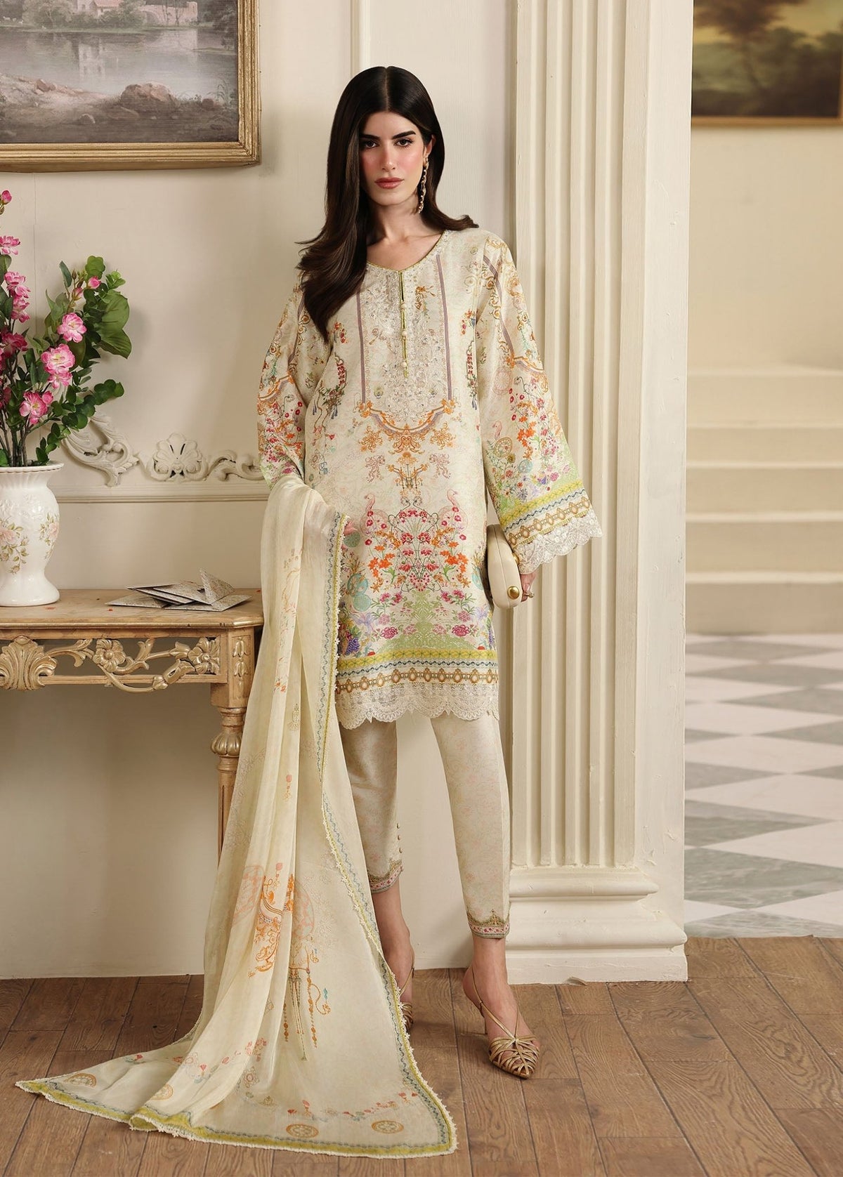 Mirelle ivory raw silk shirt front view - Kanwal Malik