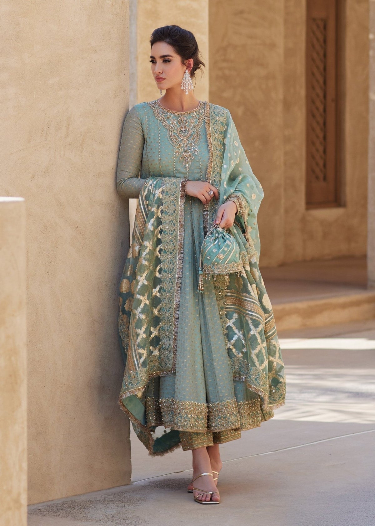 Mist mint green ensemble complete look - Kanwal Malik