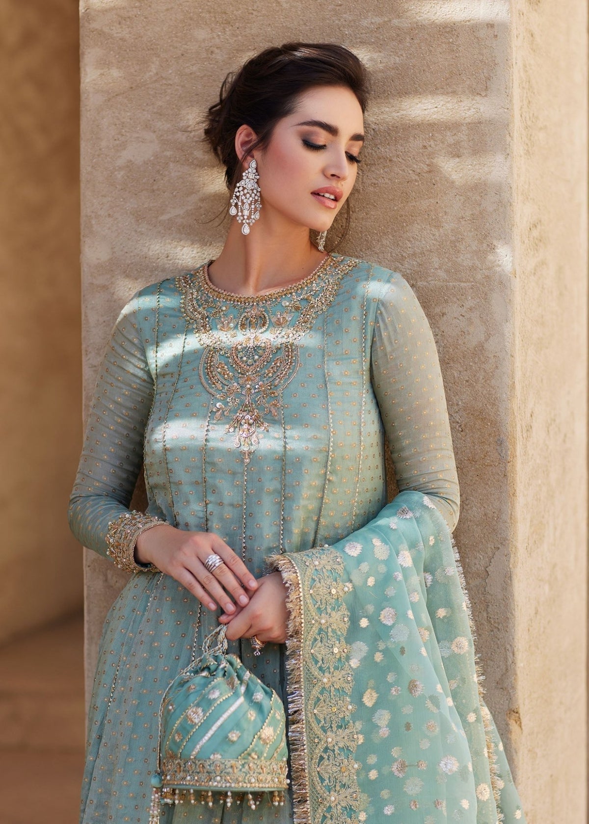 Mist mint green gotta embellishment detail - Kanwal Malik