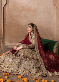 Muntaha deep red lehanga border detail - Kanwal Malik bridal couture