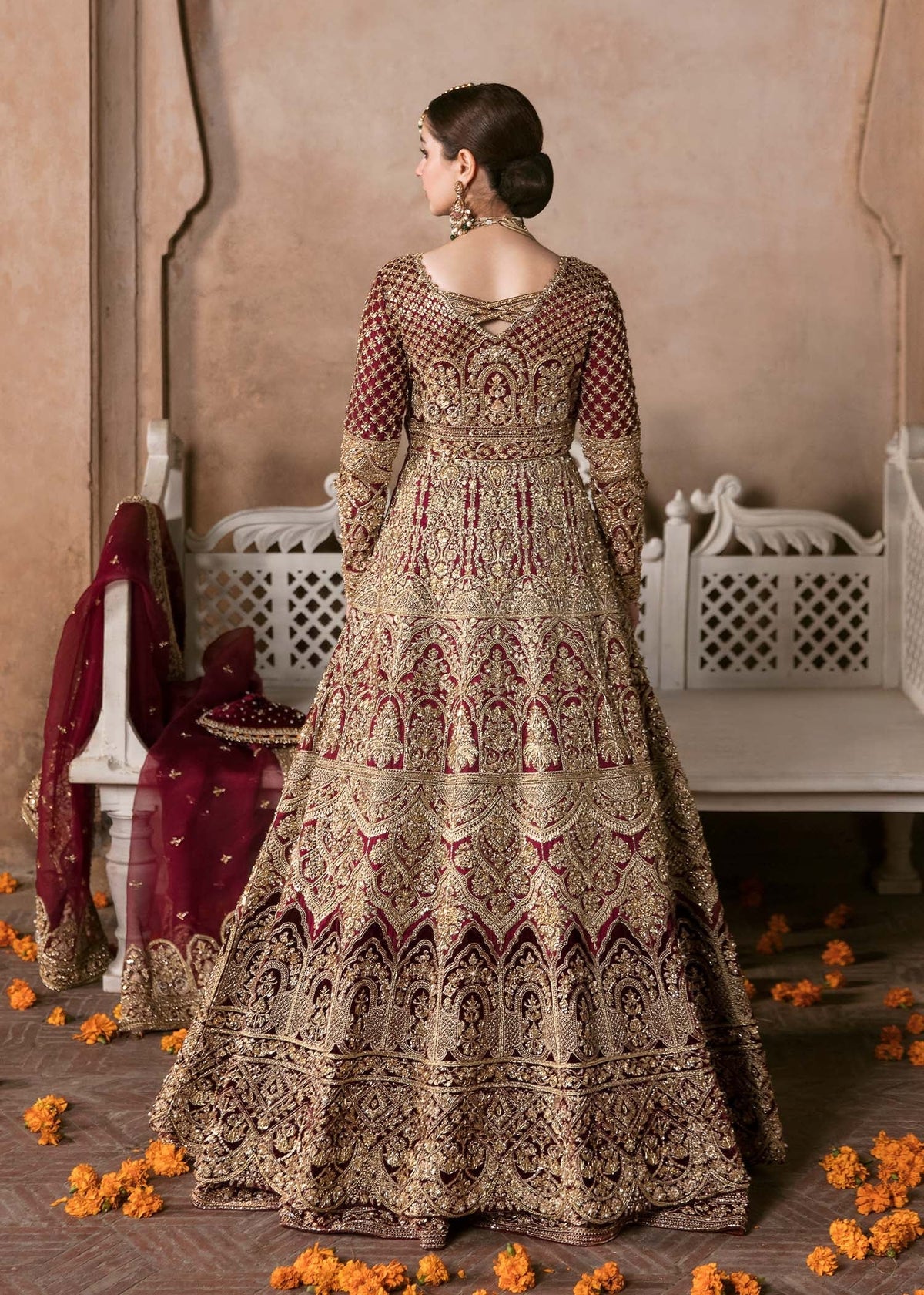 Muntaha deep red bridal styled look - Kanwal Malik bridal couture